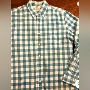J crew long sleeve button down teal and white plaid large slim fit